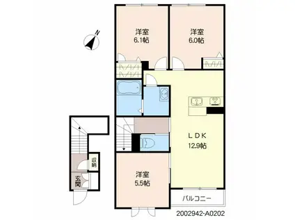 プレミアス中名(3LDK/2階)の間取り写真