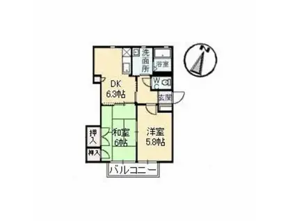 シャトリエ 弐番館(2DK/1階)の間取り写真