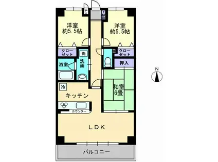 サンリッチ久保(3LDK/6階)の間取り写真