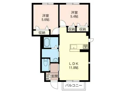 モンステラ(2LDK/1階)の間取り写真