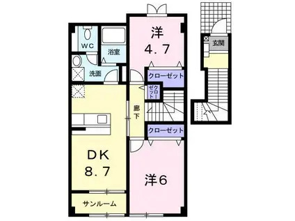 パストラルタウンB(2DK/2階)の間取り写真
