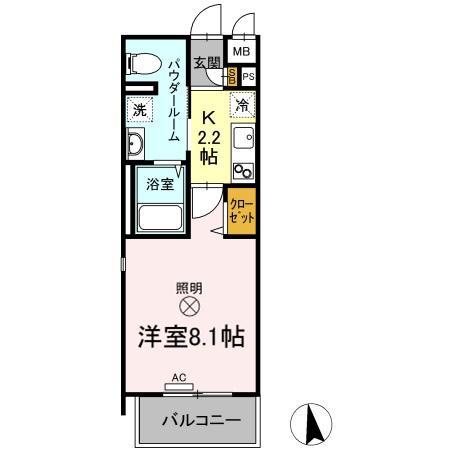 フォレスタ岡山医大南(1K/2階)の間取り写真