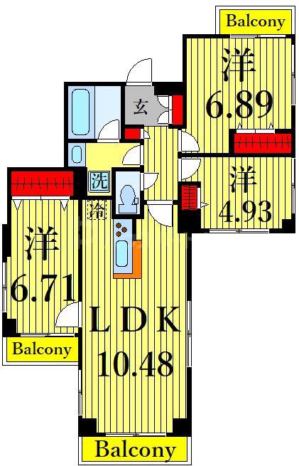 スパッジオ上野東(3LDK/11階)の間取り写真
