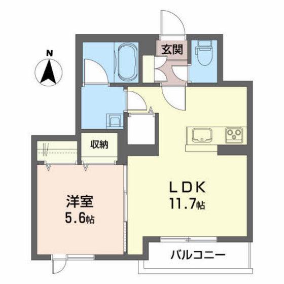 ベレオYN(1LDK/2階)の間取り写真