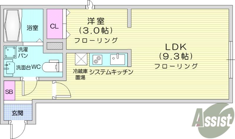 メリディアン白鳥(1LDK/1階)の間取り写真