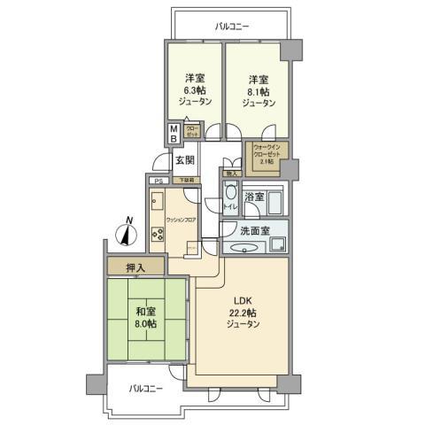 セソール川崎京町ハイライズ フォースピア(3LDK/14階)の間取り写真