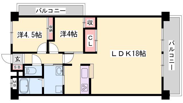 ロゼオパラッツオ(2LDK/2階)の間取り写真