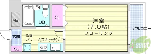 ダイアパレスプレステージ上杉(1K/2階)の間取り写真