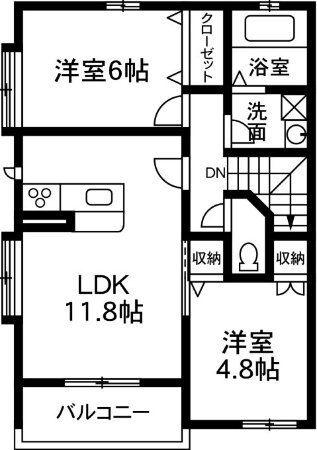 サウスアヴェニュー(2LDK/2階)の間取り写真