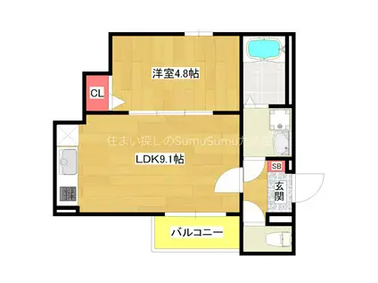 オーサムハウス三先(1LDK/1階)の間取り写真