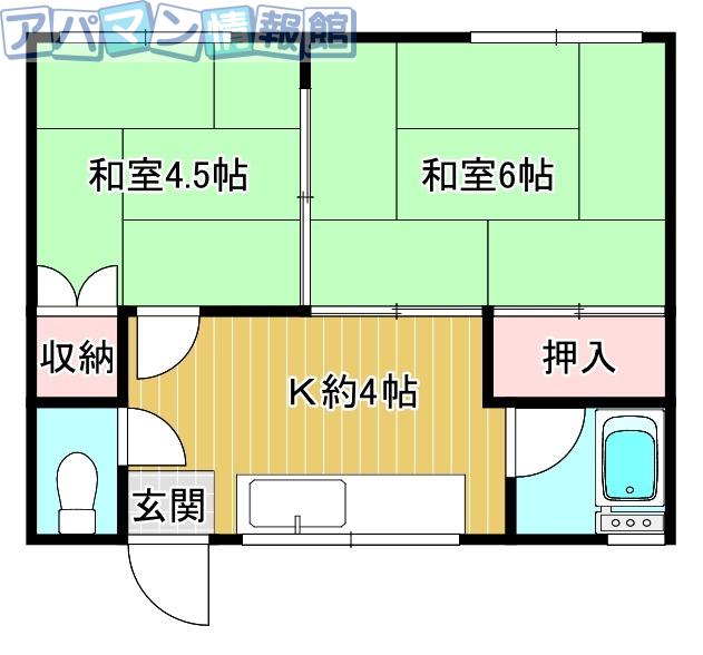 コーポ石水A(2K/2階)の間取り写真