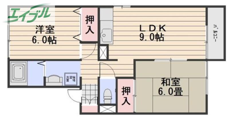 セジュール浜野B棟(2LDK/1階)の間取り写真