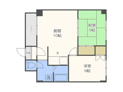 コーポラス河合(2LDK/3階)の間取り写真