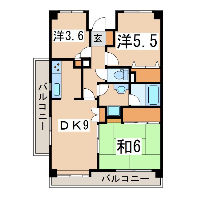 ベルメゾンサカイII(3DK/2階)の間取り写真
