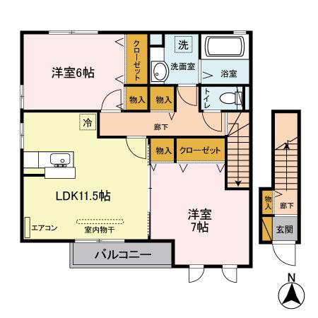 エーデルワイス A(2LDK/2階)の間取り写真
