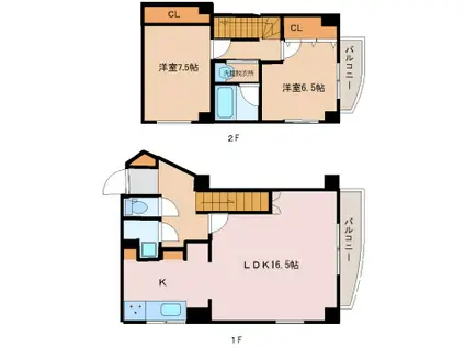 ヴィベール磯部(2LDK/3階)の間取り写真