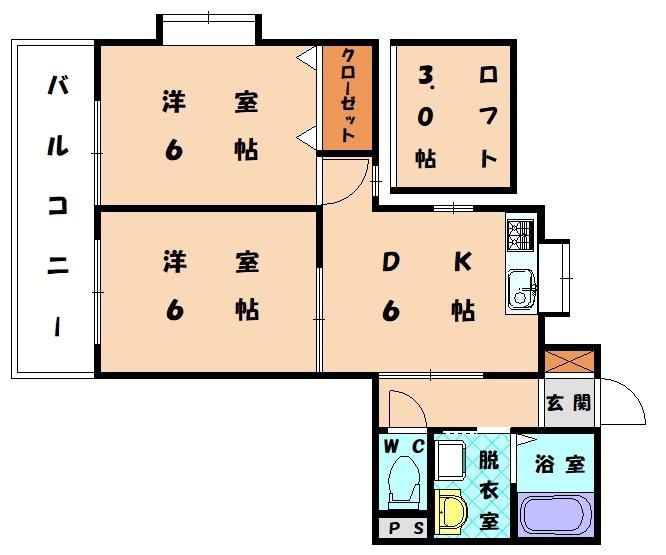 エクセル和白A(2DK/2階)の間取り写真