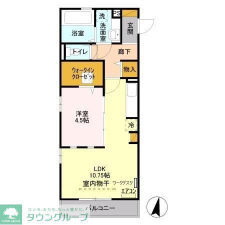 スクエアレイク(1LDK/1階)の間取り写真