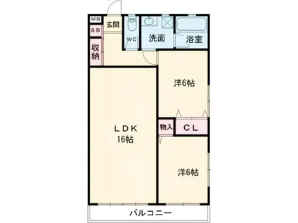 ALOHA山手(2LDK/3階)の間取り写真