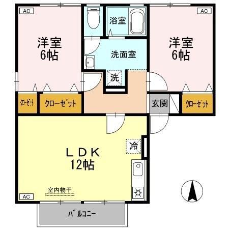 メゾネットクレール B棟(2LDK/1階)の間取り写真