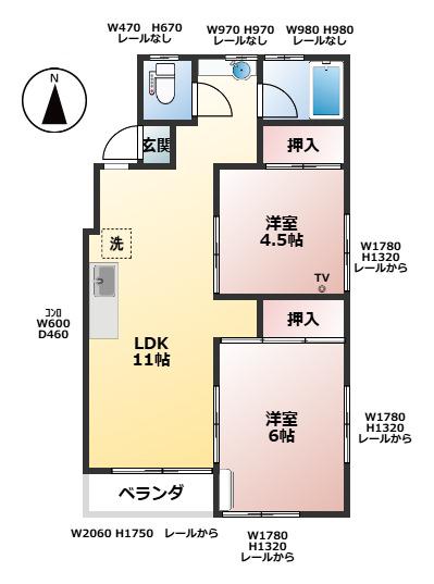 ベイヒル南花岡(2LDK/1階)の間取り写真