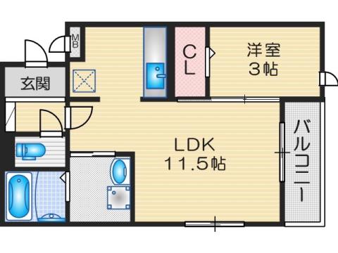 アベニール千里(1LDK/2階)の間取り写真