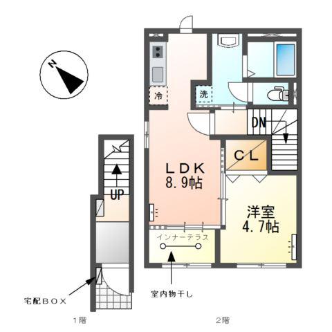 江南市野白町 アパート(1LDK/2階)の間取り写真