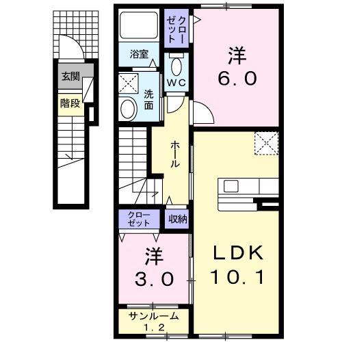 ディア コート(2LDK/2階)の間取り写真