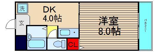 エクセル難波(1DK/3階)の間取り写真
