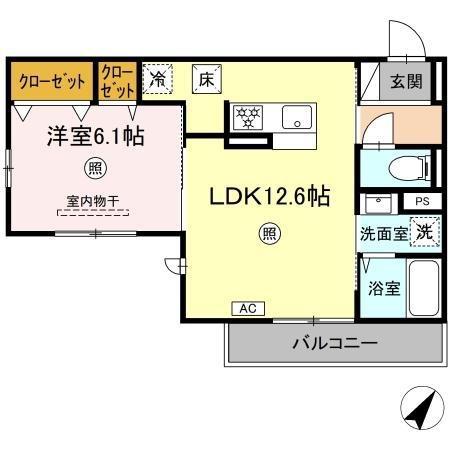 シャローム城原(1LDK/1階)の間取り写真