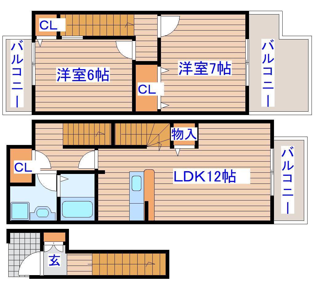 グラシュー折立(2LDK/2階)の間取り写真