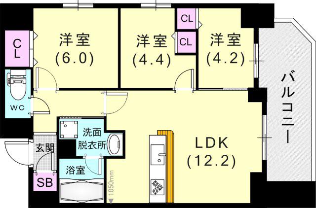 サムティグランツ神戸(3LDK/12階)の間取り写真