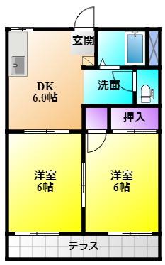 ポートヒルズ(2DK/1階)の間取り写真