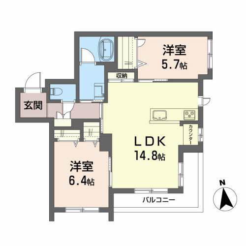 ヒルズ メゾン 薬師堂(2LDK/2階)の間取り写真