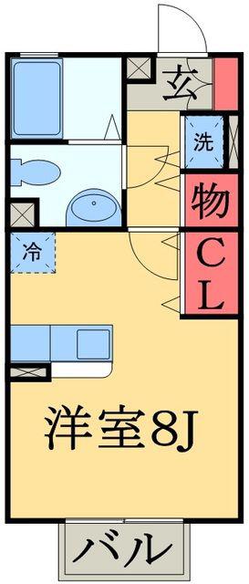 プレジールI(1K/2階)の間取り写真