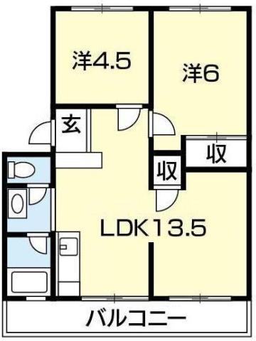 金沢マンション(2LDK/4階)の間取り写真