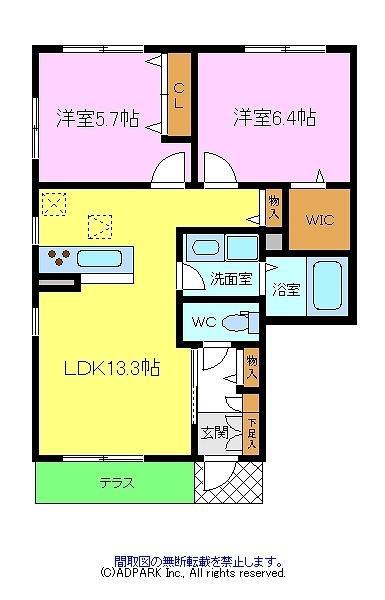 マルジョレーヌ堺(2LDK/1階)の間取り写真