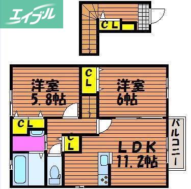 ラシーネ西長瀬(2LDK/2階)の間取り写真