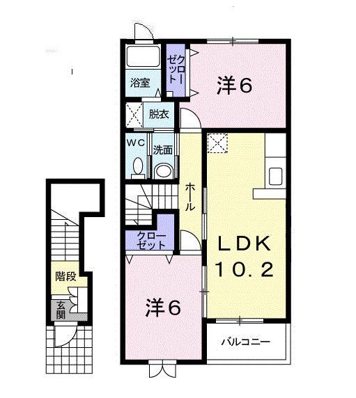 シュトラーセ羽入(2LDK/2階)の間取り写真