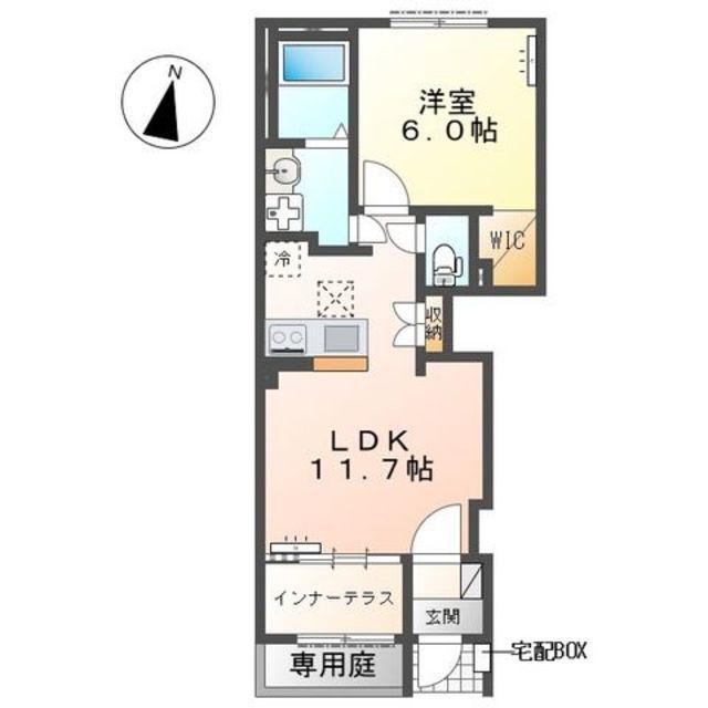 沼津市大岡字狭間アパート(1LDK/1階)の間取り写真