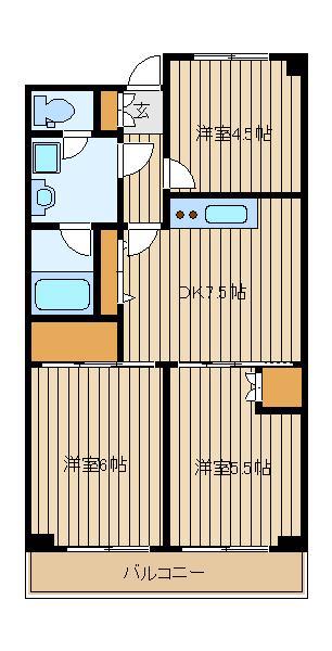 ハイクレスト関(3DK/4階)の間取り写真