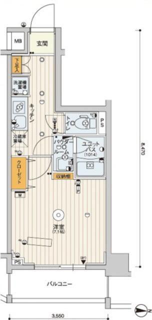 スカイコートパレス一橋学園(1K/2階)の間取り写真