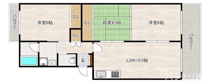 大産香椎マンション(3LDK/2階)の間取り写真
