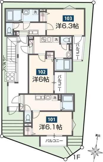 MELDIA上溝III(1K/2階)の間取り写真