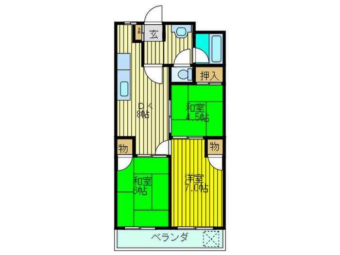 田中第二マンション(3DK/4階)の間取り写真