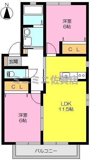 コーポラス神野III(2LDK/2階)の間取り写真