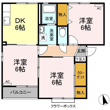 エスポワールB 3DK(3DK/2階)の間取り写真
