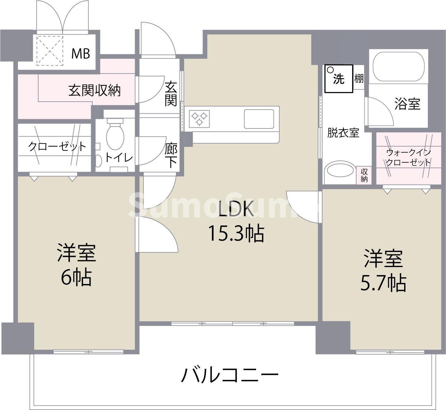 エイチス高宮(2LDK/4階)の間取り写真