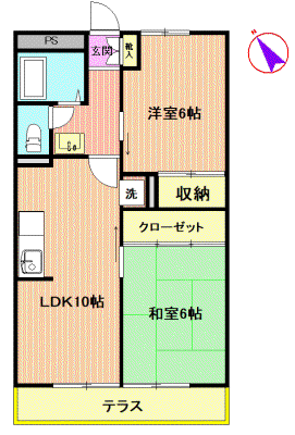 ファミリーマンション(2LDK/1階)の間取り写真