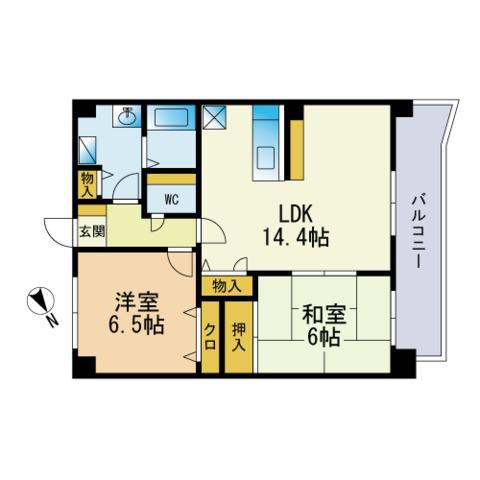 グランドハイツ廣善(2LDK/4階)の間取り写真